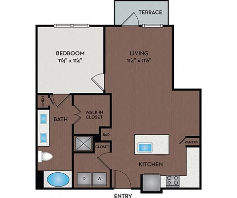 Floor plan for 1 bed, 1 bath, 807 sqft