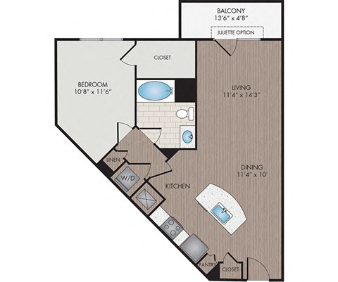 Floor plan for 1 bed, 1 bath, 820 sqft