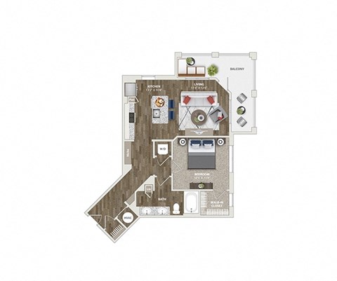 Floor plan for 1 bed, 1 bath, 815 sqft