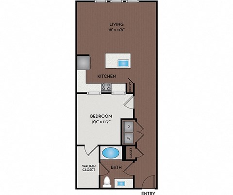 Floor plan for 1 bed, 1 bath, 816 sqft