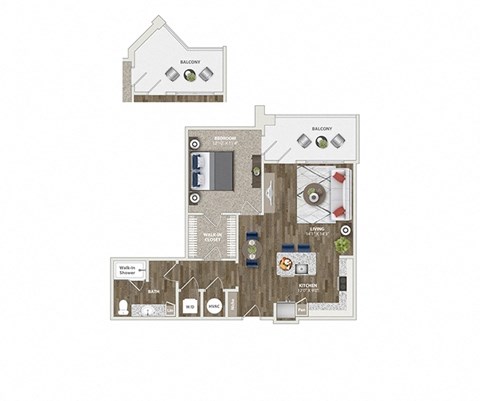 Floor plan for 1 bed, 1 bath, 828 sqft