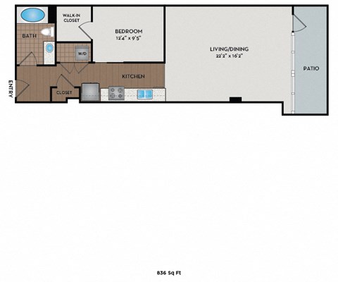 Floor plan for 1 bed, 1 bath, 1094 sqft
