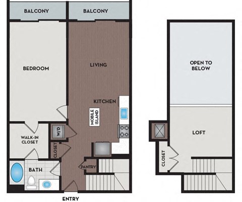 Floor plan for 1 bed, 1 bath, 750 sqft