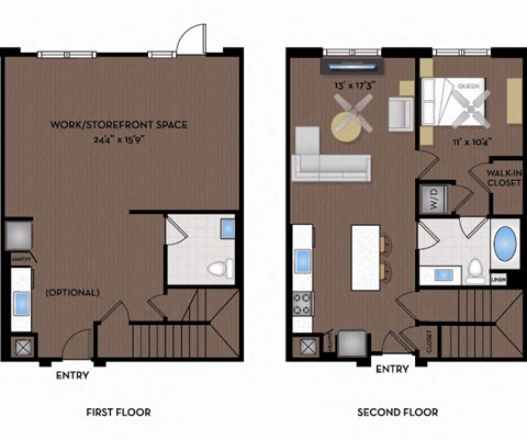 Floor plan for 1 bed, 1.5 baths, 1517 sqft