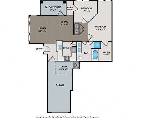 Floor plan for 2 beds, 1 bath, 1200 sqft