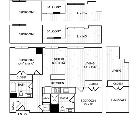 Floor plan for 2 beds, 2 baths, 1006 sqft