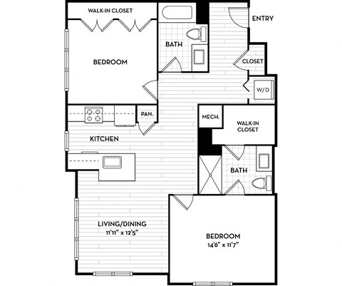 Floor plan for 2 beds, 2 baths, 1014 sqft