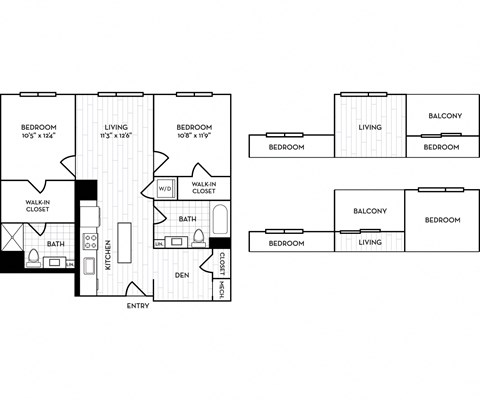 Floor plan for 2 beds, 2 baths, 1096 sqft