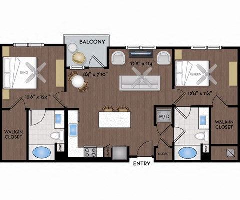Floor plan for 2 beds, 2 baths, 1059 sqft