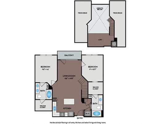 Floor plan for 2 beds, 2 baths, 1238 sqft