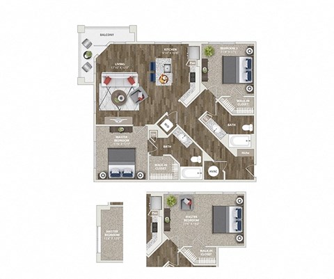 Floor plan for 2 beds, 2 baths, 1133 sqft