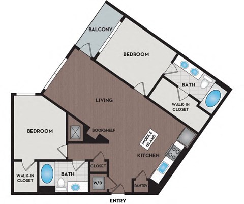 Floor plan for 2 beds, 2 baths, 1141 sqft