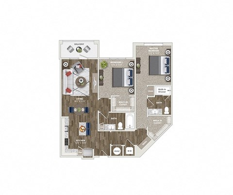 Floor plan for 2 beds, 2 baths, 1137 sqft