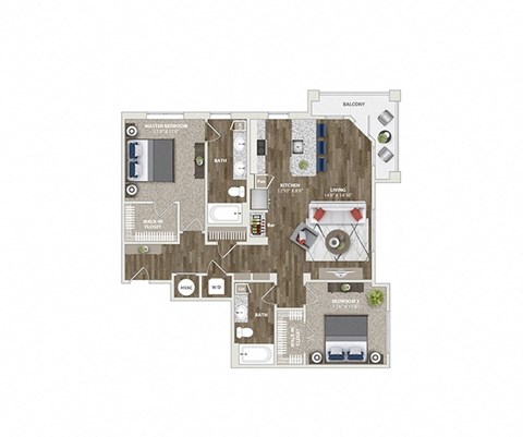 Floor plan for 2 beds, 2 baths, 1138 sqft