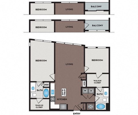 Floor plan for 2 beds, 2 baths, 1190 sqft