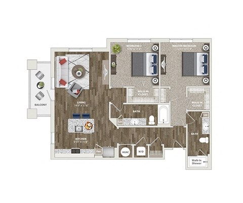 Floor plan for 2 beds, 2 baths, 1200 sqft