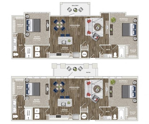 Floor plan for 2 beds, 2 baths, 1220 sqft