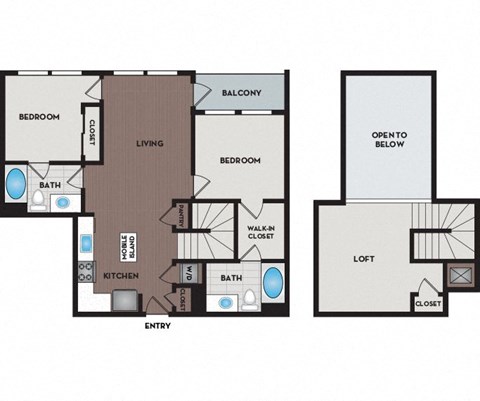 Floor plan for 2 beds, 2 baths, 1226 sqft