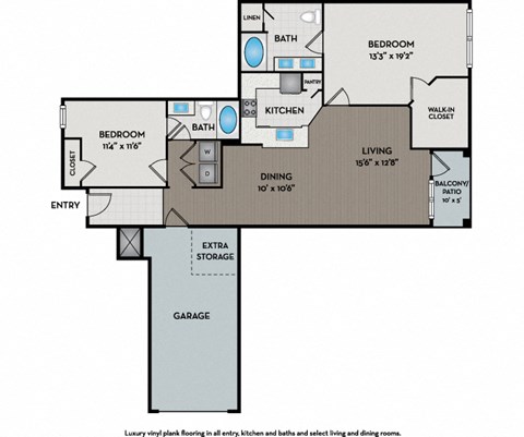 Floor plan for 2 beds, 2 baths, 1246 sqft