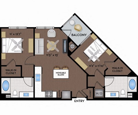 Floor plan for 2 beds, 2 baths, 976 sqft