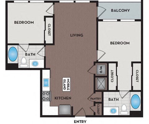 Floor plan for 2 beds, 2 baths, 1148 sqft