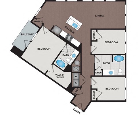 Floor plan for 3 beds, 2 baths, 1458 sqft