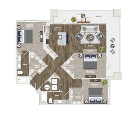 Floor plan for 3 beds, 2 baths, 1538 sqft
