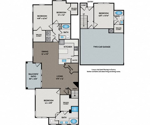 Floor plan for 4 beds, 3 baths, 1910 sqft