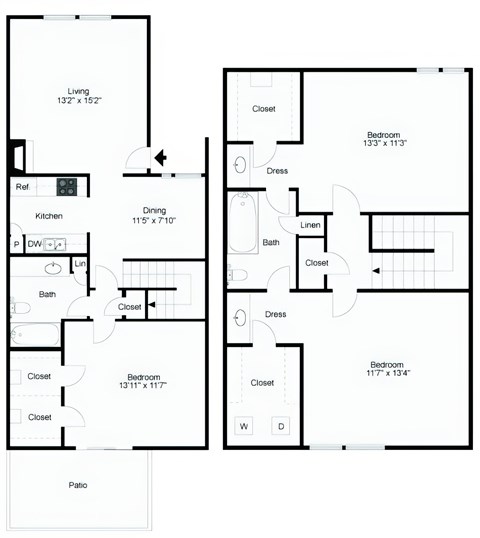 Floor plan for 3 beds, 2 baths, 1359 sqft