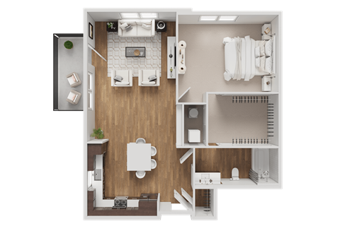 Floor plan for 1 bed, 1 bath, 848 sqft
