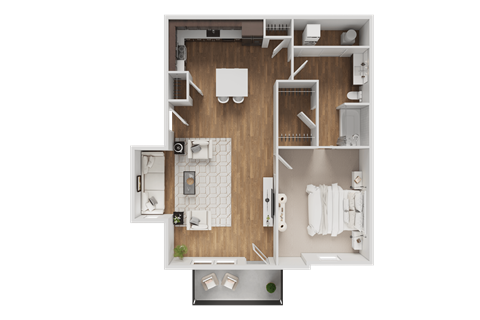 Floor plan for 1 bed, 1 bath, 814 sqft