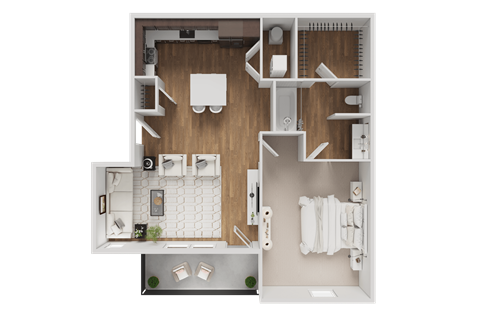 Floor plan for 1 bed, 1 bath, 730 sqft