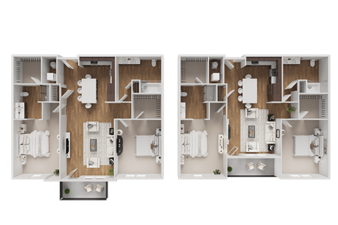 Floor plan for 2 beds, 2 baths, 1040 sqft