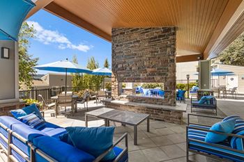 Outdoor lounge with fireplace