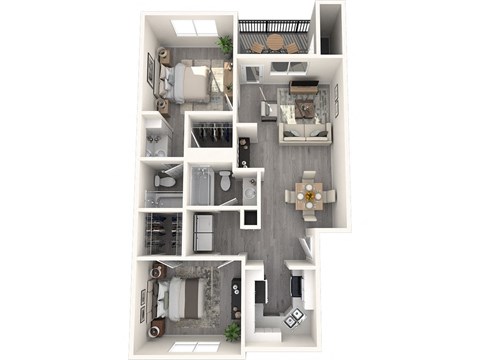 Floor plan for 2 beds, 2 baths, 915 sqft