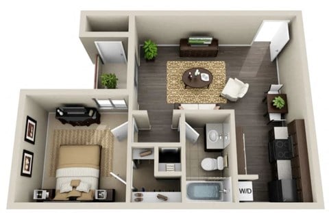 Floor plan for 1 bed, 1 bath, 583 sqft