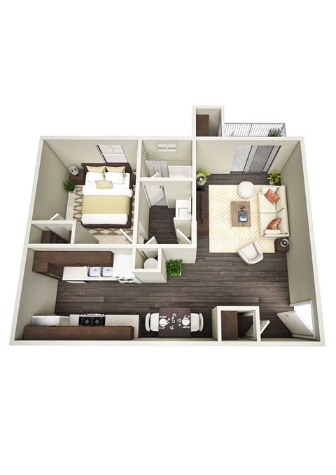 Floor plan for 1 bed, 1 bath, 738 sqft