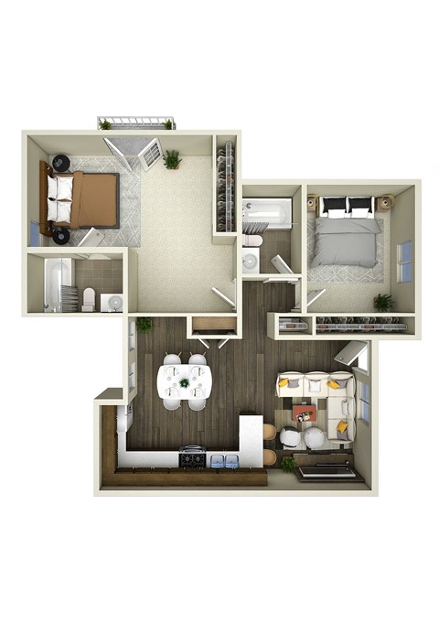 Floor plan for 2 beds, 2 baths, 1350 sqft