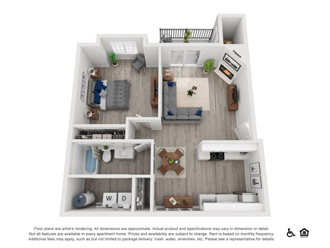 Floor plan for 1 bed, 1 bath, 685 sqft