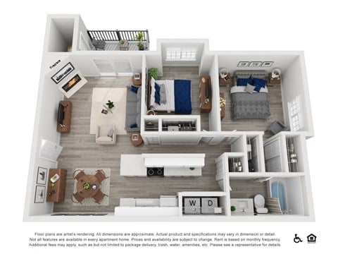 Floor plan for 2 beds, 1 bath, 905 sqft