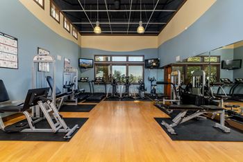 Fitness center with lake view