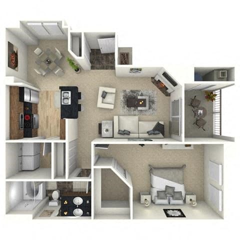 Floor plan for 1 bed, 1 bath, 745 sqft
