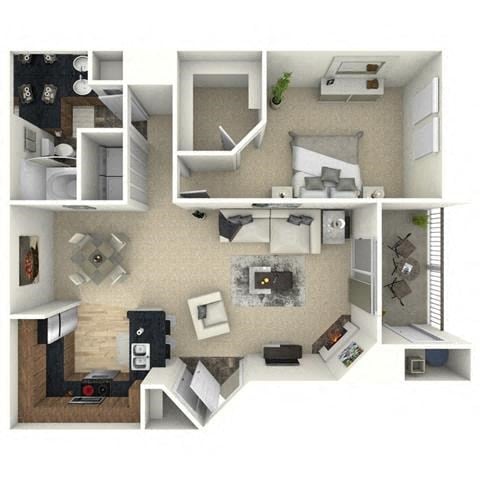 Floor plan for 1 bed, 1 bath, 773 sqft