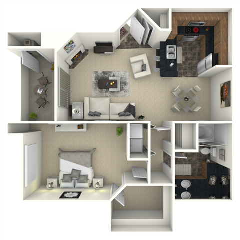 Floor plan for 1 bed, 1 bath, 839 sqft
