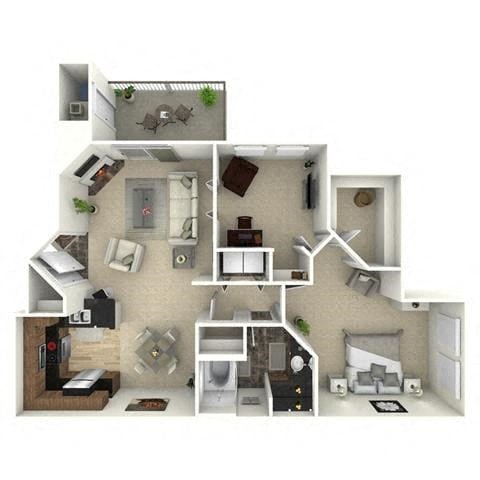 Floor plan for 1 bed, 1 bath, 988 sqft