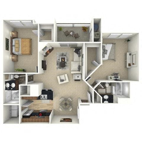 Floor plan for 2 beds, 2 baths, 1083 sqft