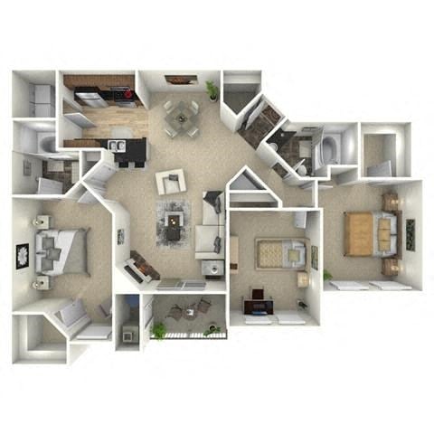 Floor plan for 3 beds, 2 baths, 1300 sqft