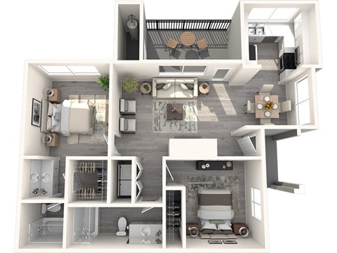 Floor plan for 2 beds, 2 baths, 974 sqft