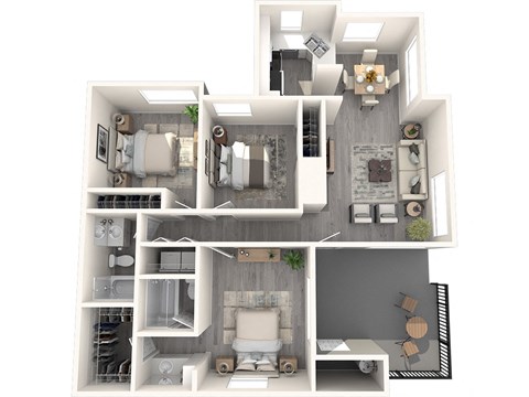 Floor plan for 3 beds, 2 baths, 1106 sqft