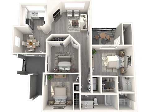 Floor plan for 3 beds, 2 baths, 1226 sqft